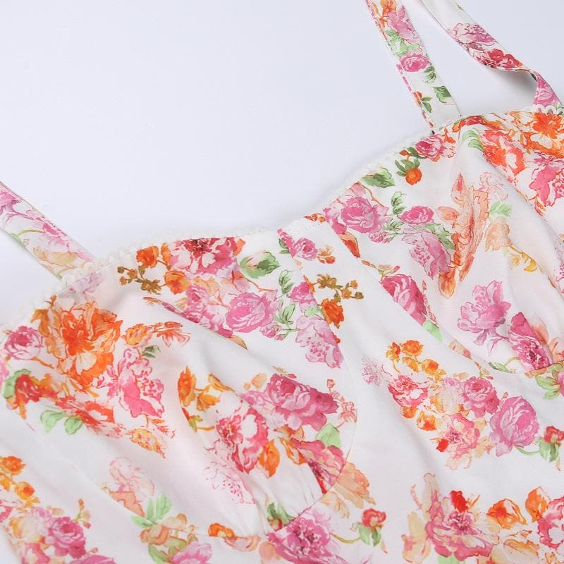 Enchanting Floral Ruched Midi Dress - Sweetheart Style for Fall Flair & Vacation Charm