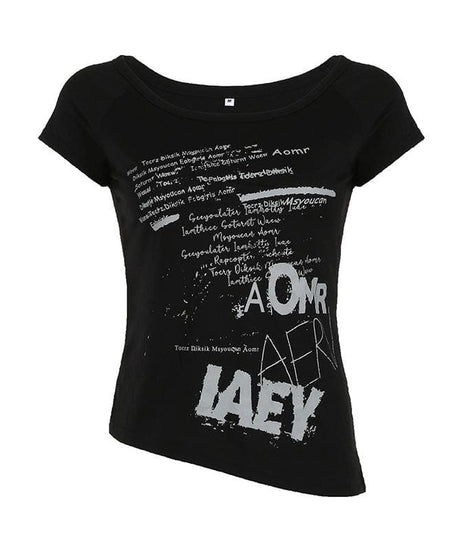 Women's Edgy Asymmetrical Graphic Tee | Fall Cotton Blend Top