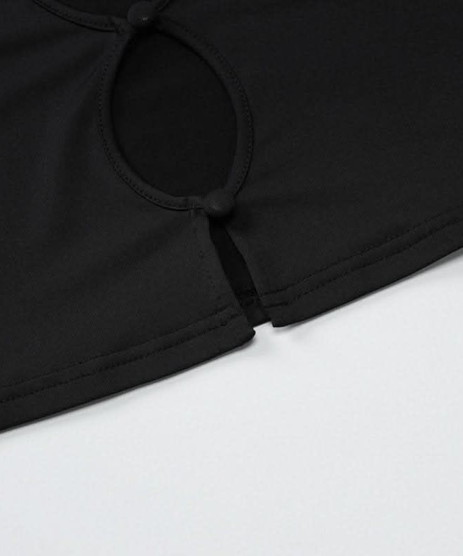 Effortless Fall Style: Black Ribbed Cutout Long Sleeve Crop Top & Capri Set