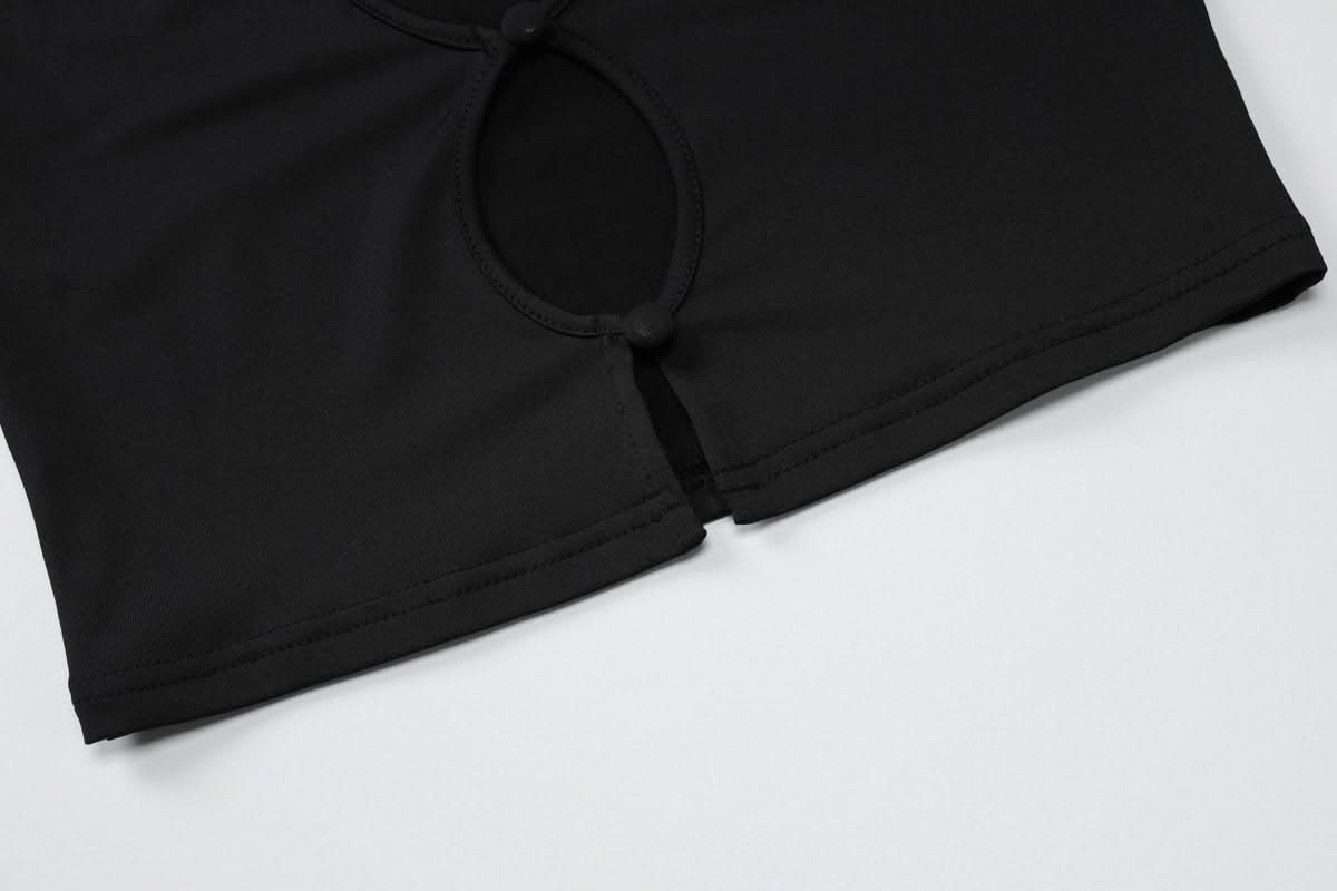 Effortless Fall Style: Black Ribbed Cutout Long Sleeve Crop Top & Capri Set