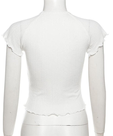 Coquette Chic Ruffle Knit Crop Top - Y2K Inspired Bow Detail Tee