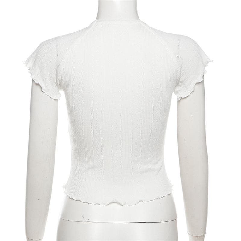 Coquette Chic Ruffle Knit Crop Top - Y2K Inspired Bow Detail Tee