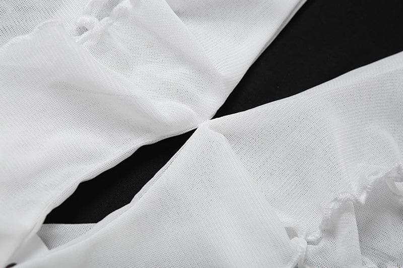 Y2K Inspired Sheer Ruffle Halter Crop Top - Flirty V-Neck Mesh Top for Fall Nights & Vacations