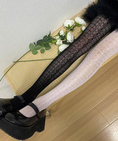 Spooky Chic Contrast Hollow-Out Tights: Asymmetrical Fall Fashion Statement