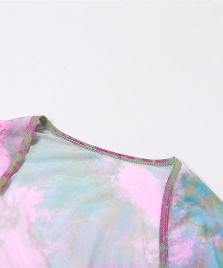 Enchanted Fairycore Tie-Dye Mini Skirt Set - Butterfly Halter Top & Flared Sleeves for Halloween & Rave Parties