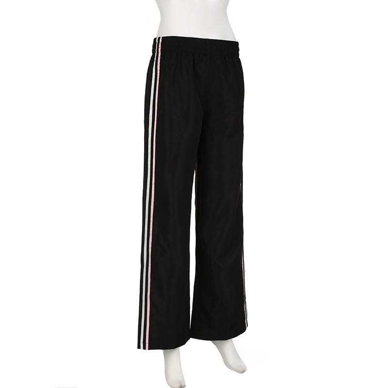 Chic Black Wide-Leg Side-Stripe Pants | Women's Fall Athleisure & Cozy Comfort