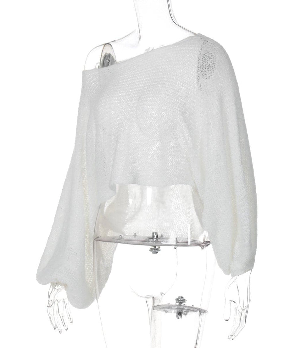 Effortless Glamour: One-Shoulder Sheer Knit Puff Sleeve Top | Fall Style Statement