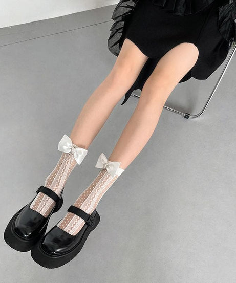 Delicate Coquette Bow Lace Sheer Socks - Fall Fashion & Holiday Sparkle