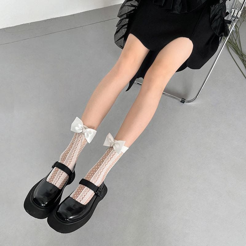 Delicate Coquette Bow Lace Sheer Socks - Fall Fashion & Holiday Sparkle