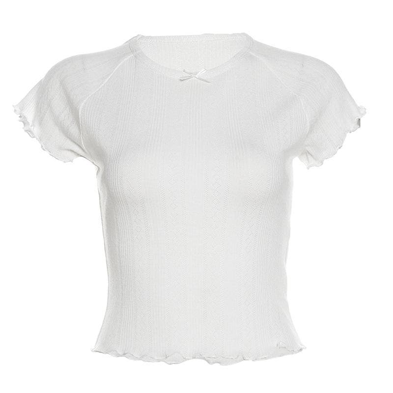 Coquette Chic Ruffle Knit Crop Top - Y2K Inspired Bow Detail Tee