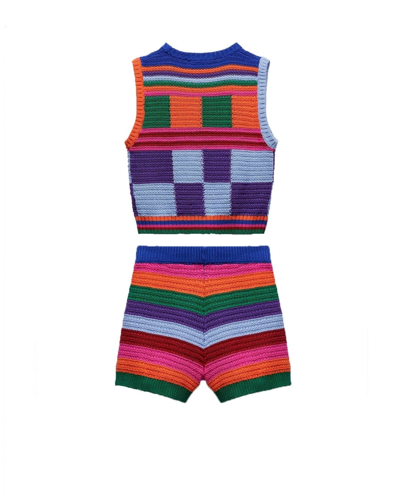 Vibrant Retro Knit Vest & Shorts Set - Cozy Fall Transition Style
