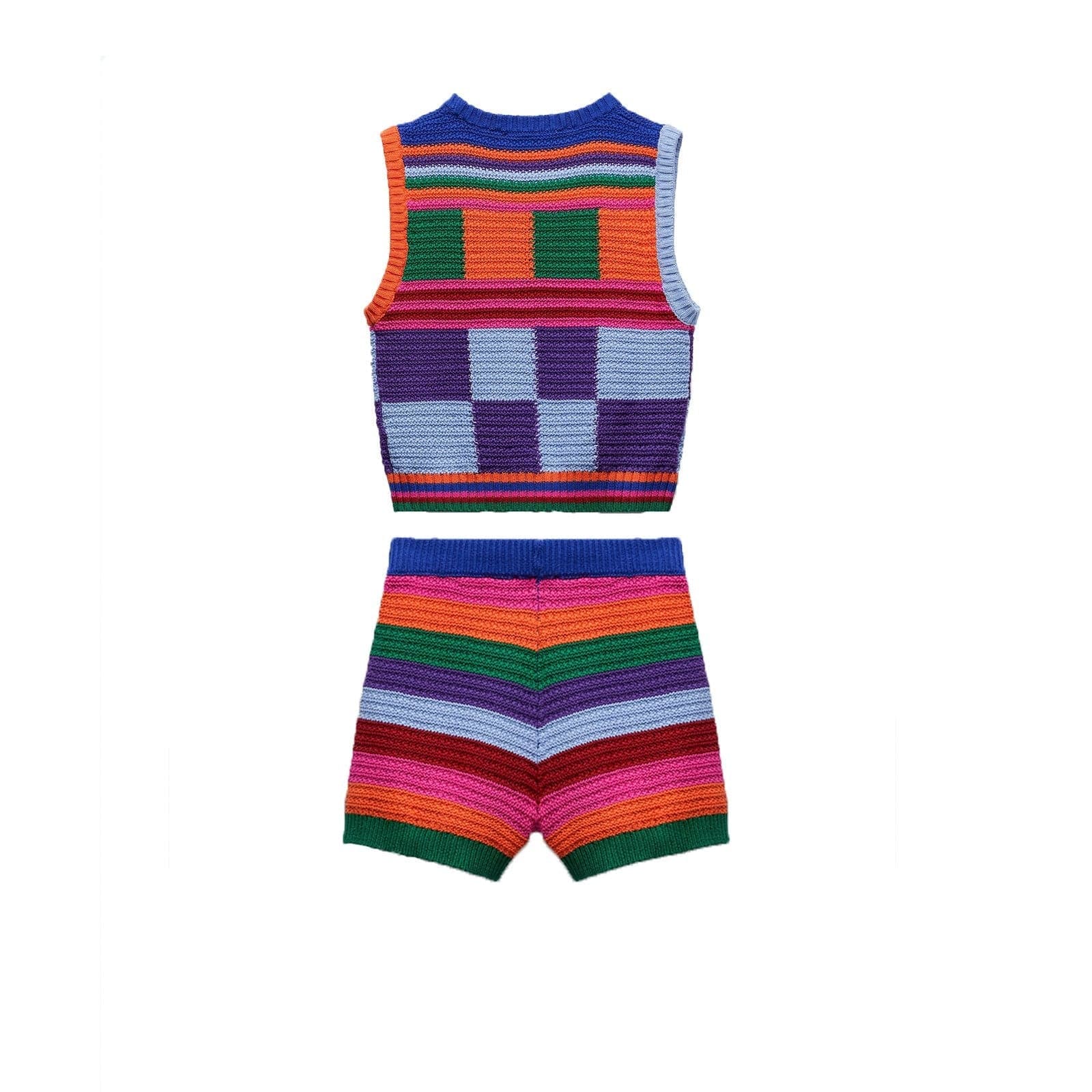 Vibrant Retro Knit Vest & Shorts Set - Cozy Fall Transition Style