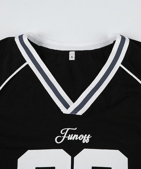 Women's Varsity '22' V-Neck Jersey Top - Fall Athleisure & Game Day Chic