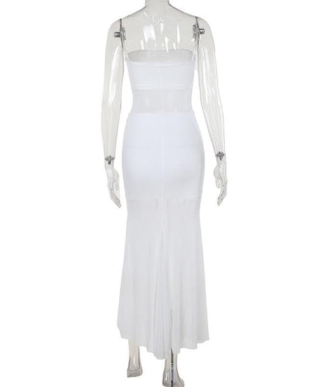 Siren White Strapless Mesh Illusion Maxi Dress - Elegant Fall/Winter Soiree Gown