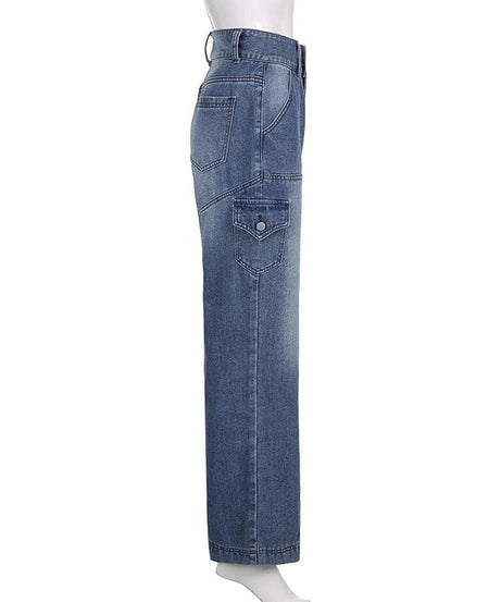 Fall Trend: Women's High-Rise Baggy Cargo Jeans - Y2K Faded Denim