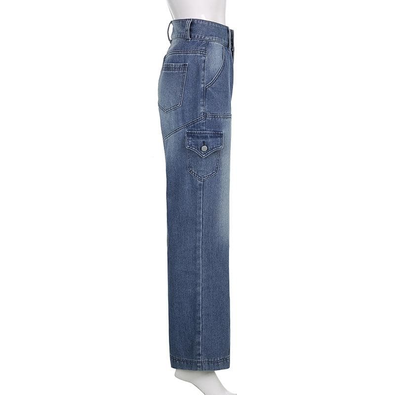 Fall Trend: Women's High-Rise Baggy Cargo Jeans - Y2K Faded Denim