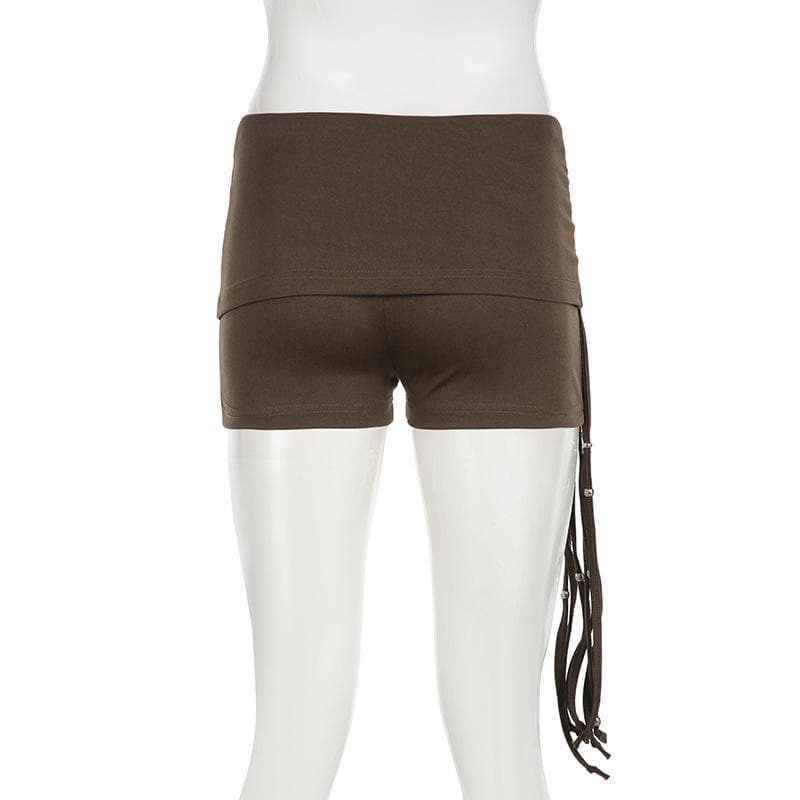 Spooky Season Chic: Y2K Low-Rise Ruched Shorts with Dazzling Beaded Tassels – Perfect for Fall Parties & Halloween