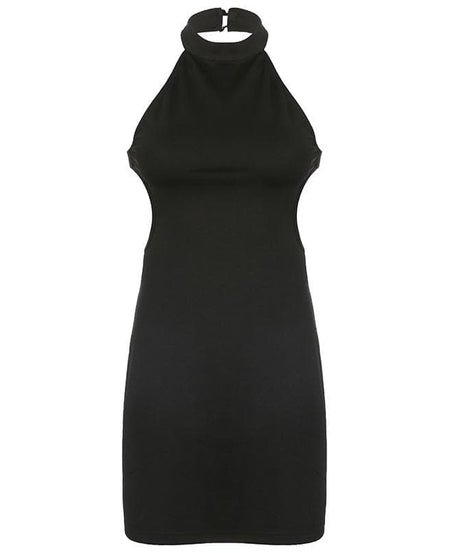 Sultry Black Halter Bodycon Mini Dress - Daring Cut-Outs for Fall Parties & Holiday Nights
