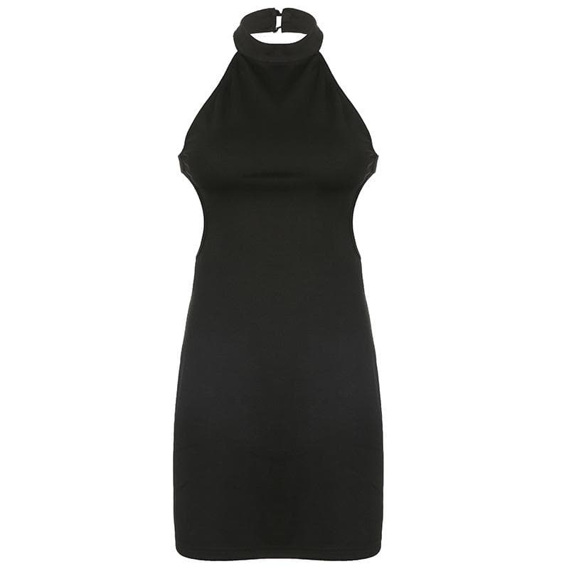Sultry Black Halter Bodycon Mini Dress - Daring Cut-Outs for Fall Parties & Holiday Nights