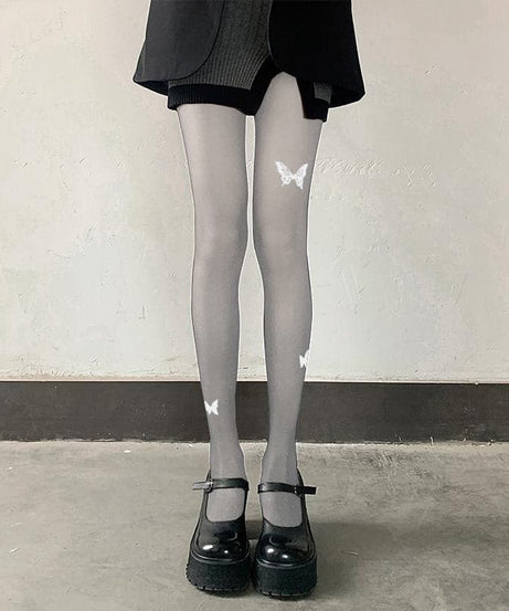 Fall Flight Butterfly Sheer Tights | Edgy Tattoo Effect for Chic Autumn Style