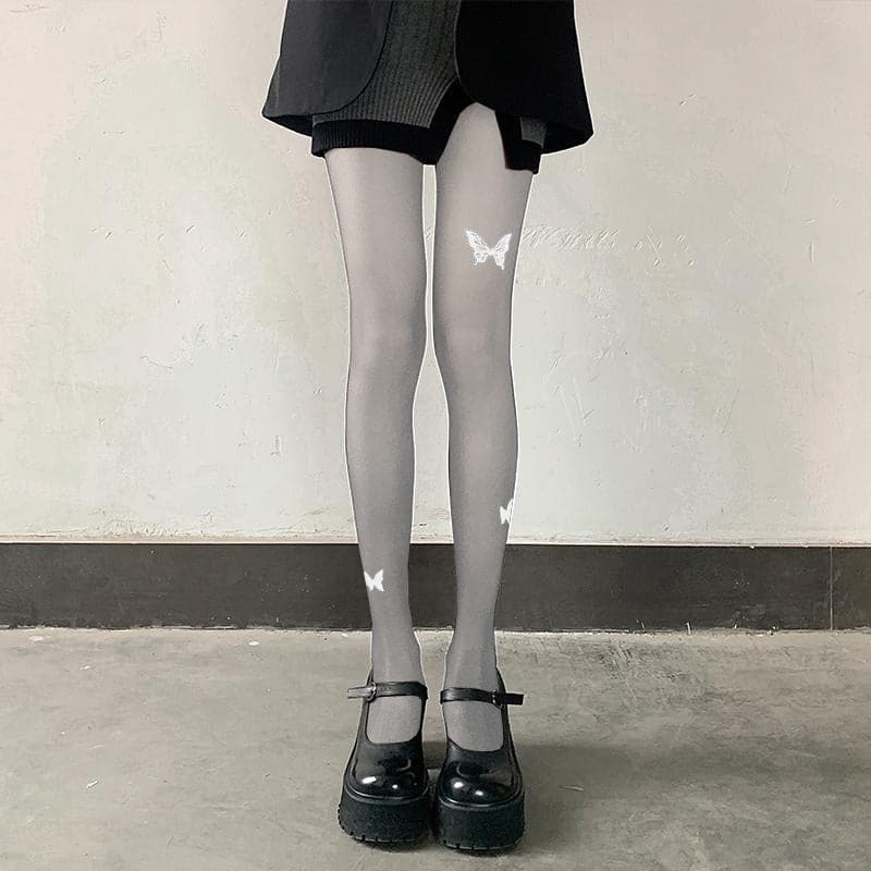Fall Flight Butterfly Sheer Tights | Edgy Tattoo Effect for Chic Autumn Style