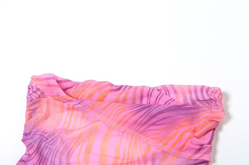 Y2K Pink Swirl Mesh Two-Piece Set: Strapless Crop Top & Asymmetric Mini Skirt - Perfect for Fall Getaways & Parties