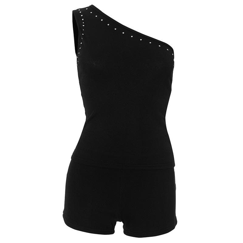 Chic White One-Shoulder Studded Romper Playsuit | Resort & New Year's Eve Ready