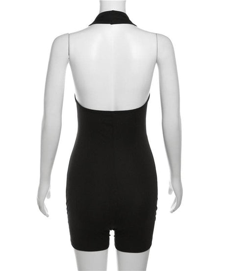 Sassy & Chic Black Halter Cutout Romper – Your Essential for Fall Nights Out & Warm-Weather Escapes