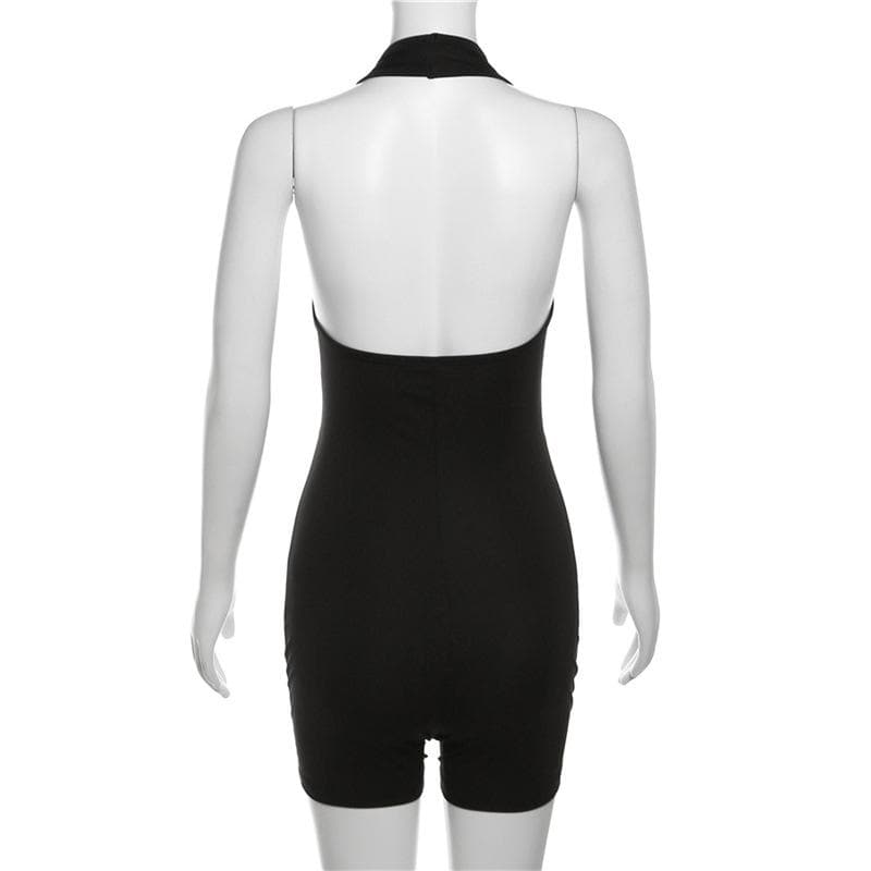 Sassy & Chic Black Halter Cutout Romper – Your Essential for Fall Nights Out & Warm-Weather Escapes