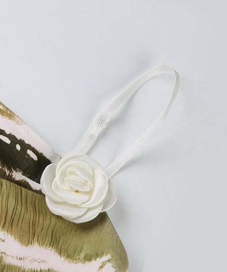 Autumn Meadow Chic: Olive Green Abstract Print Cami with Dainty Rose Appliqué