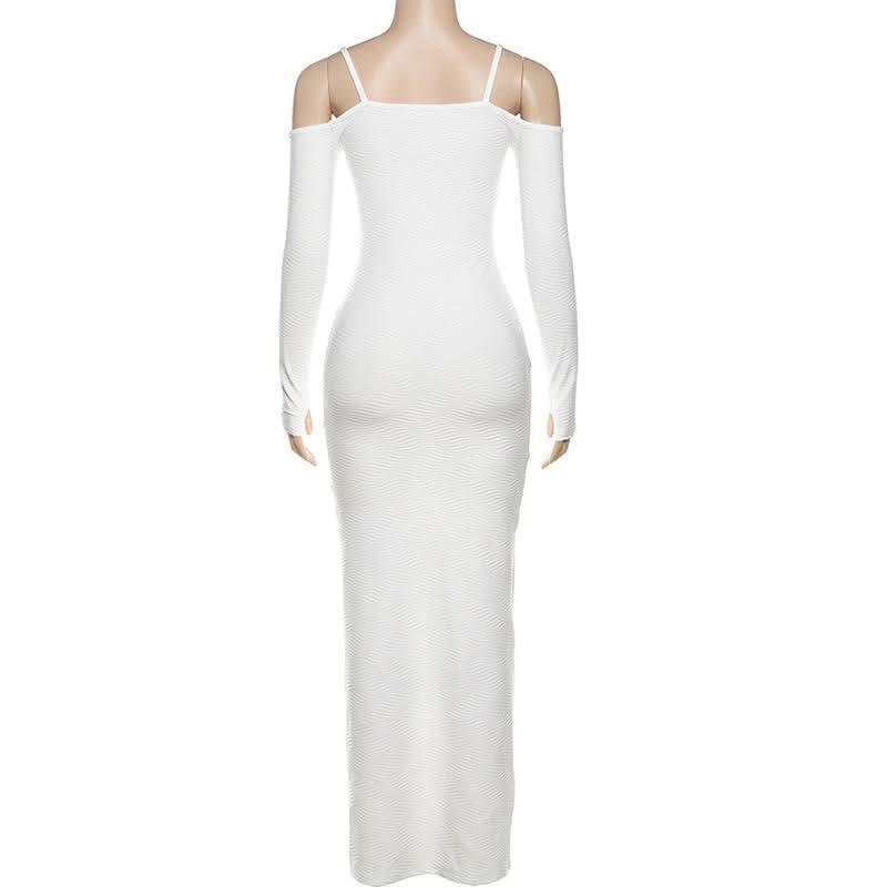 Chic White Ribbed Off-Shoulder Maxi Dress | Fall & Holiday Season Staple