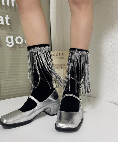 Dazzling Pink Sequin Tassel Ankle Socks | Festive Party Glam for Women