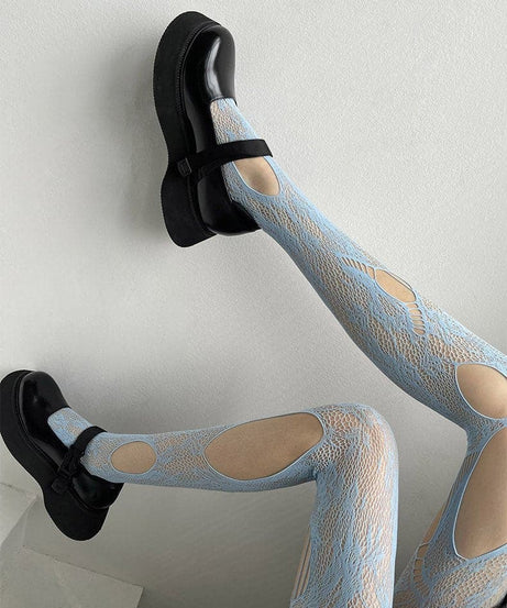 Enchanting White Floral Lace Cutout Tights - Spooky Chic Fall Statement Hosiery