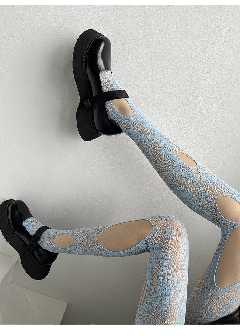 Enchanting White Floral Lace Cutout Tights - Spooky Chic Fall Statement Hosiery