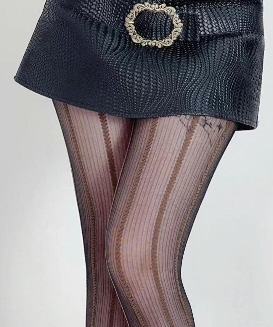 Autumn's Edge: Chic Vertical Pattern Sheer Tights | Fall Fashion Hosiery