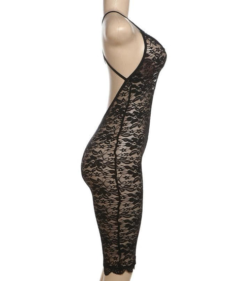 Sultry Black Lace V-Neck Romper Bodysuit – Chic & Flirty for Fall Nights