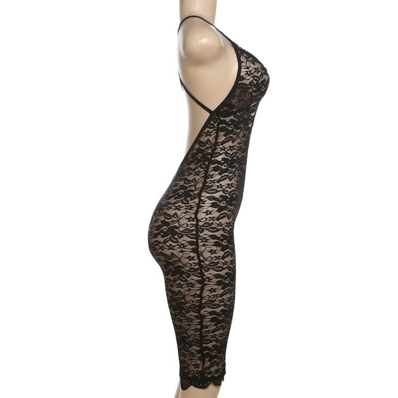 Sultry Black Lace V-Neck Romper Bodysuit – Chic & Flirty for Fall Nights