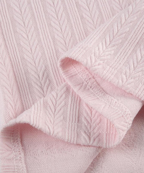 Sweetheart Pink Ribbed Knit Top - Chic Square Neck Long Sleeve with Ruffle & Bow Detail for Fall