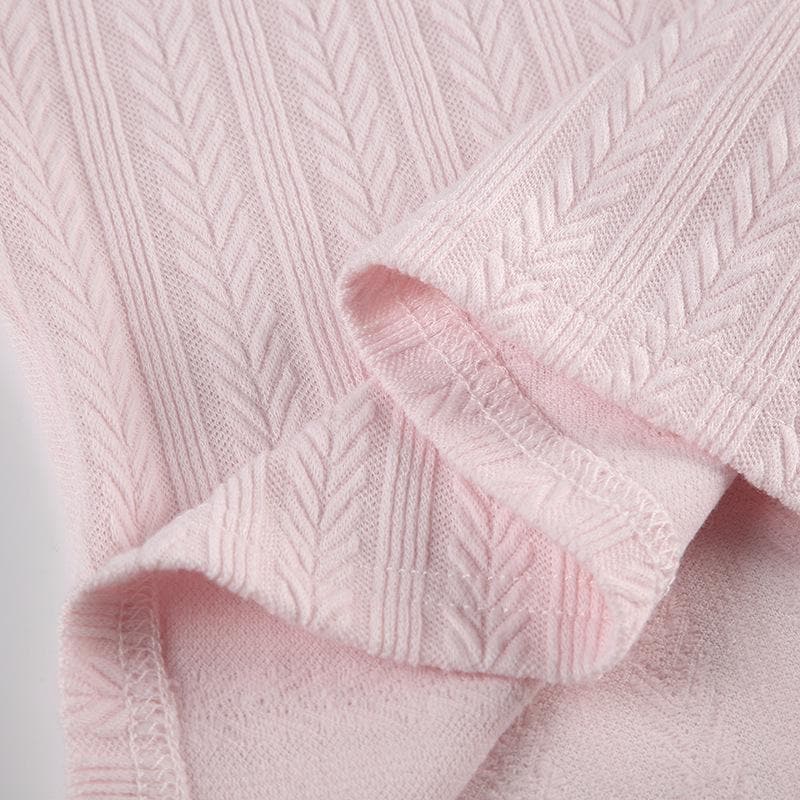 Sweetheart Pink Ribbed Knit Top - Chic Square Neck Long Sleeve with Ruffle & Bow Detail for Fall