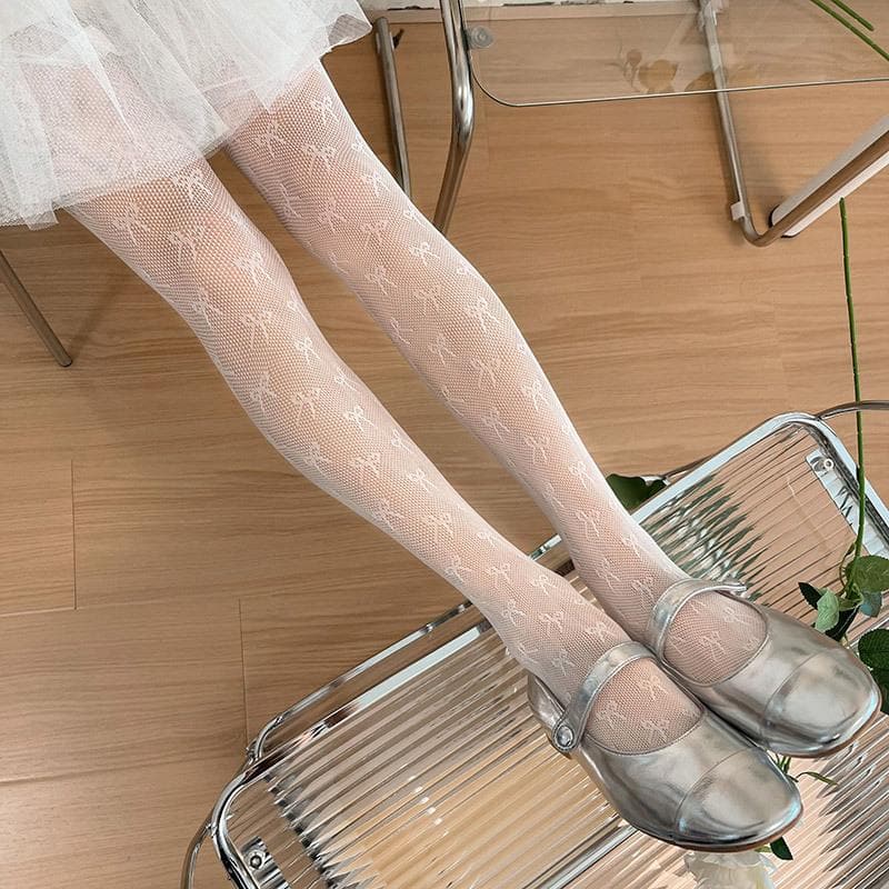Spooky-Chic Bowknot Mesh Tights - Coquette Core for Fall & Halloween