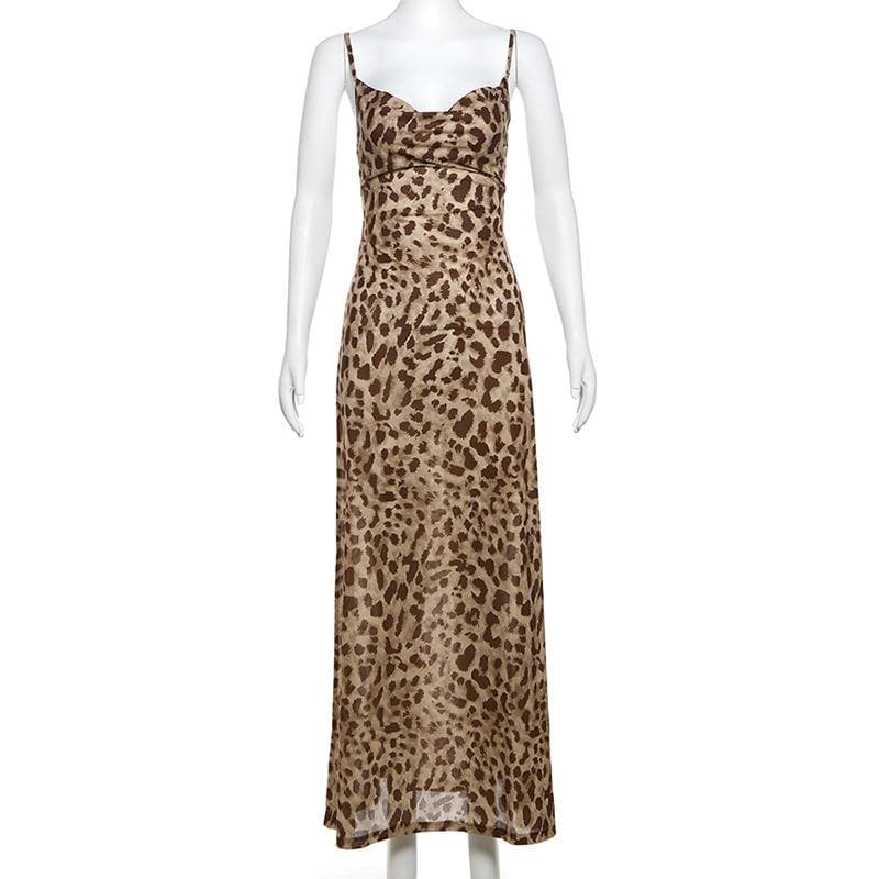 Autumn Allure: Leopard Print Cowl Neck Cami Maxi Dress - Your Fall & Holiday Statement