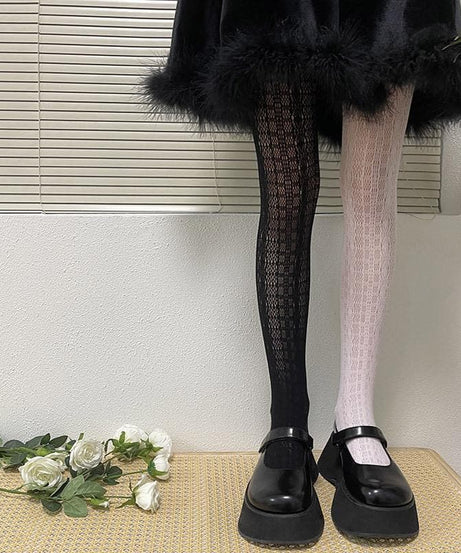 Spooky Chic Contrast Hollow-Out Tights: Asymmetrical Fall Fashion Statement
