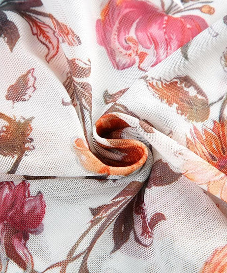 Y2K Romantic Floral Mesh Halter Top with Lace Trim - Autumn Bloom Sheer Cami