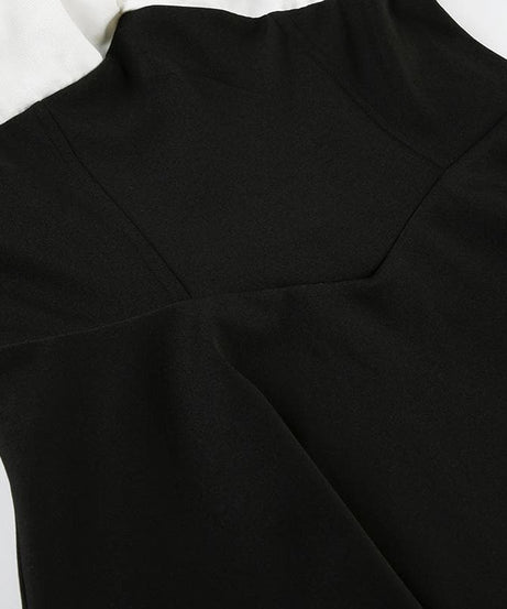 Sweetheart Bow-Tie Ruched Mini Dress - Chic Black & White Fall Flirt