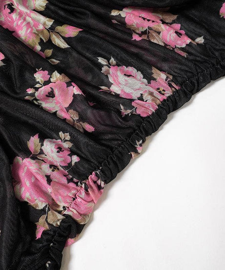 Enchanting Fall Floral Mesh Mini Dress | Chic Cowl Neck & Bell Sleeves