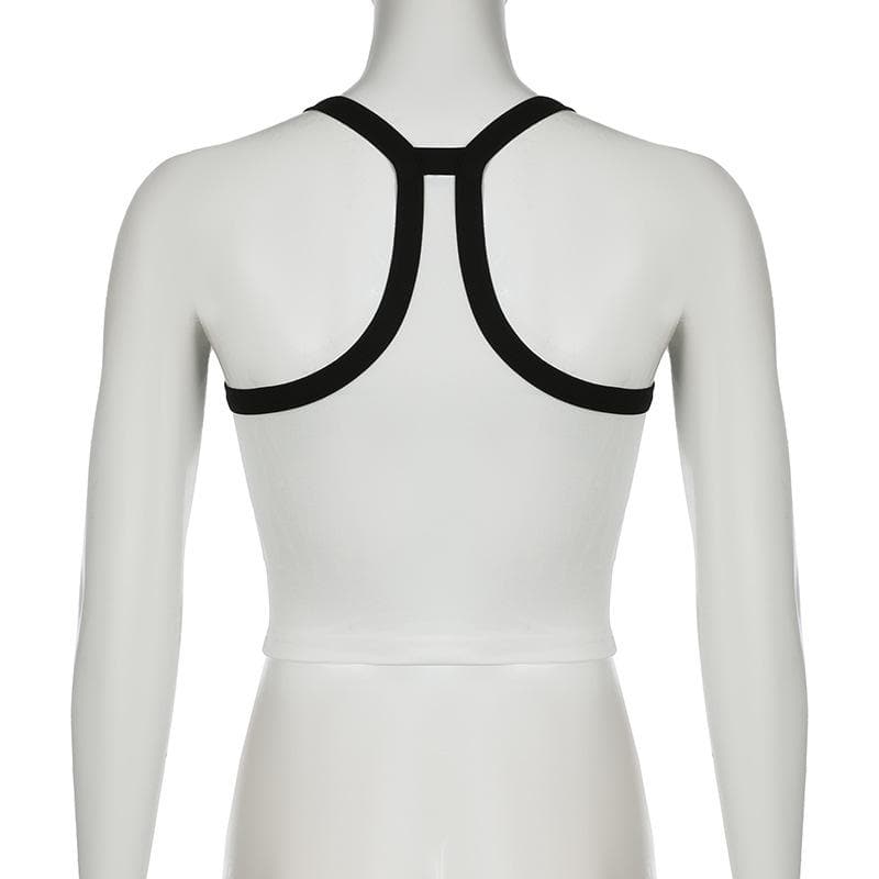 Cozy Chic Navy Racerback Crop Top with 'R' Logo - Fall Athleisure & Layering Essential