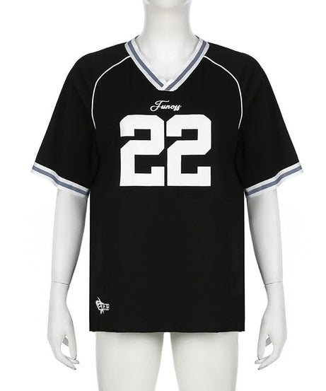 Women's Varsity '22' V-Neck Jersey Top - Fall Athleisure & Game Day Chic