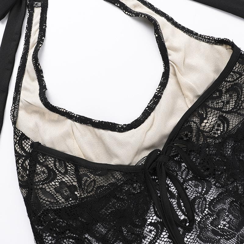 Chic Black Floral Lace Halter Top - Elevate Your Fall & Holiday Style