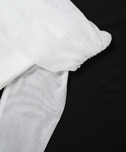 Dreamy Angelic Off-Shoulder Ruffle Tunic Top - Sheer Mesh Long Sleeves for Enchanting Fall Style