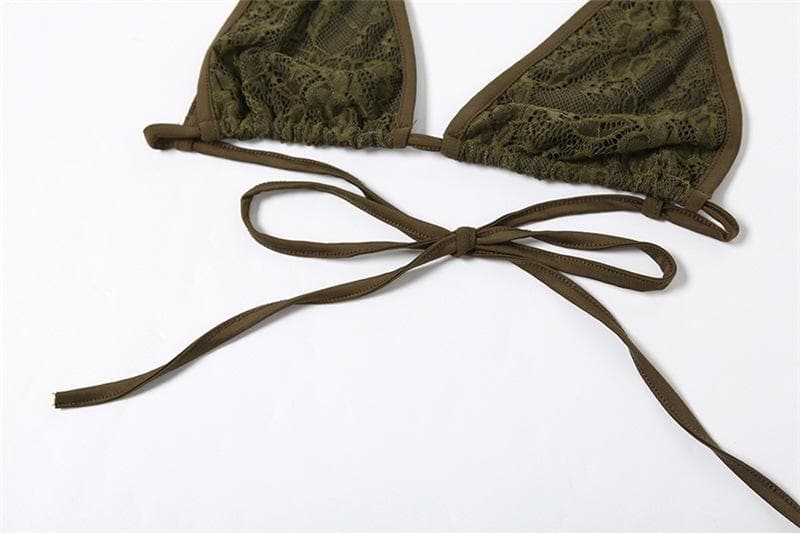 Sultry Chocolate Lace Halter Top & Cutout Mini Skirt Set - Edgy Y2K Party & Halloween Vibe